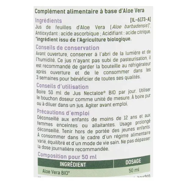 Santé Verte Nectaloe Zumo de Aloe Vera Bio 1 litro