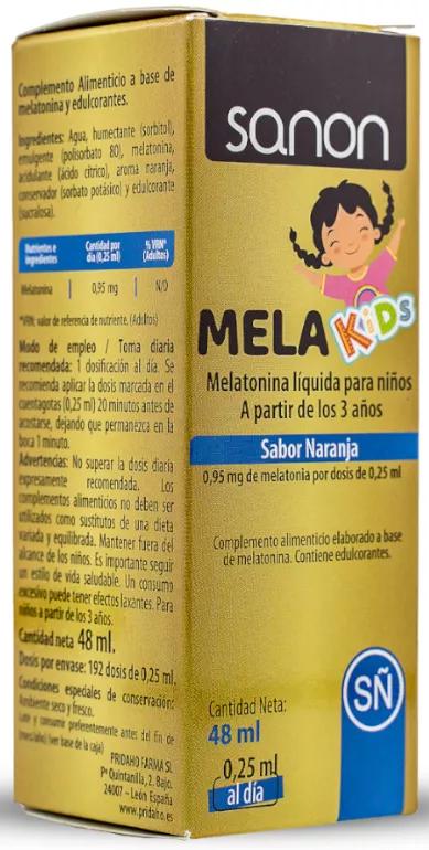 Sanon Melakids Melatonina Líquida +3 Años 48 ml Naranja 