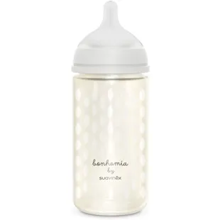Suavinex Glas-Babyflasche, physiologischer Sauger Sx Pro, Silikon, mittlerer Durchfluss, Beige