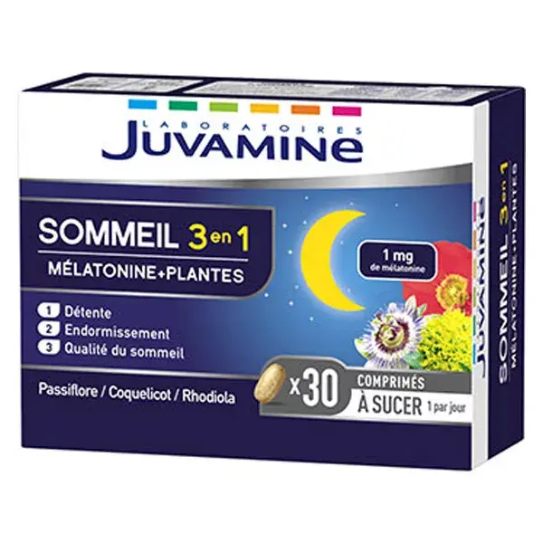 Juvamine Sleep 3 in 1 Melatonin + 3 plants 30 Sucking Tablets