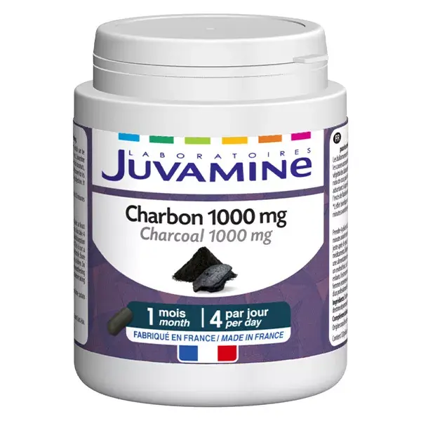 Juvamine Carbón 1000 mg - cura de 1 mes - 120 cápsulas