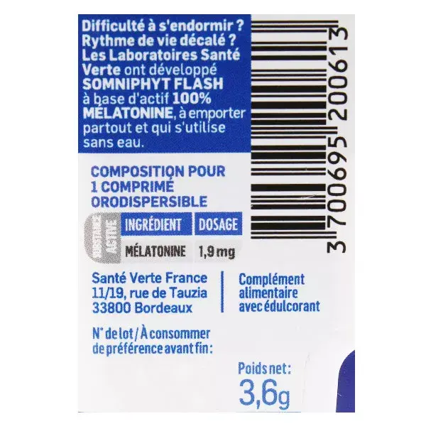 Santé Verte Somniphyt Flash 1,9mg Mélatonine 45 comprimés