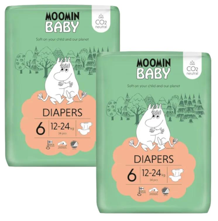 Moomin Baby Diapers Size 6 (12-24 Kg) 2x34 units