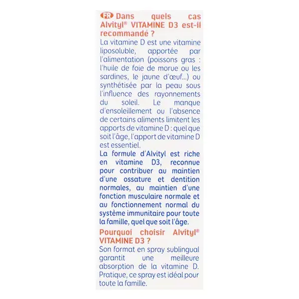 Alvityl Vitamine D3 Spray sublingual absorption optimale dès 3 ans 10mL