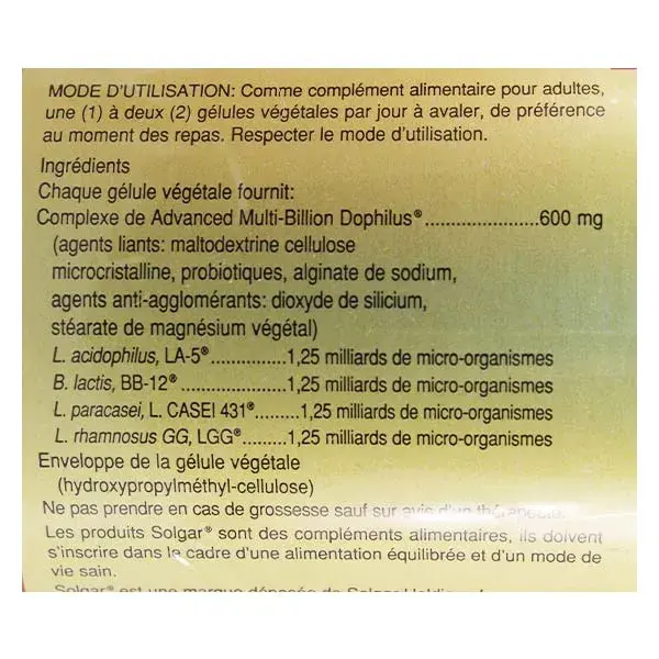 Solgar Advanced Multi-Billion Dophilus 60 vegetarian capsules