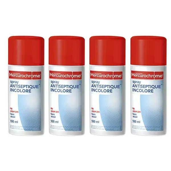 Mercurochrome Antiseptique Incolore Spray  Lot de 4 x 100ml
