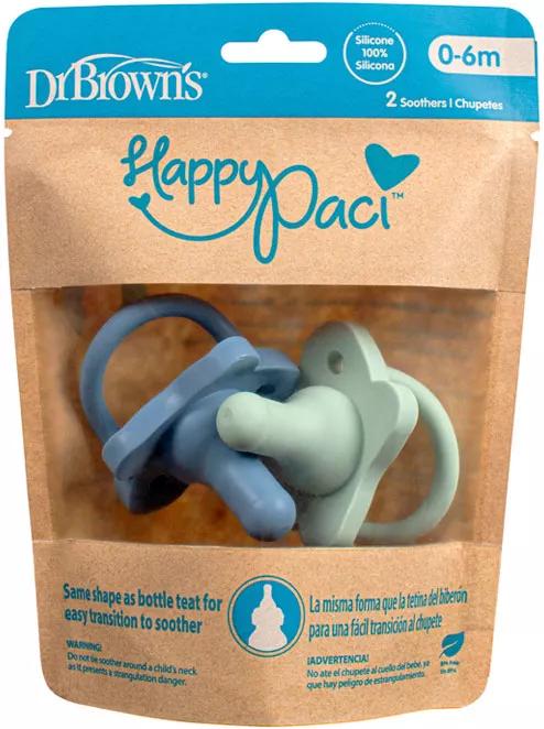 Dr Brown's HappyPaci Chupete Todo Silicona 2 uds Azul y Verde