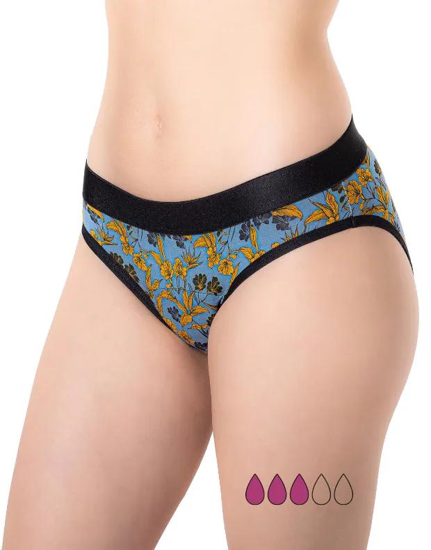 Inca Farma Teen Menstrual Panties Medium Absorption Blue and Black Flowers Size XS