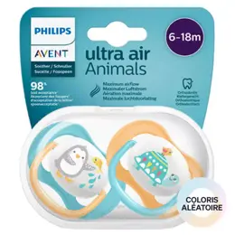 Avent Sucette Ultra Air 6-18m Mixte Animaux Lot de 2