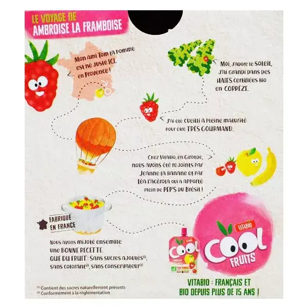 Vitabio Cool Fruits Apple & Raspberry + Acerola Pouch 4 x 90g 