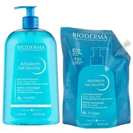 Bioderma Atoderm Gel douche Gel Douche Sans Savon Peaux Sèches Famille et éco-recharge 1L