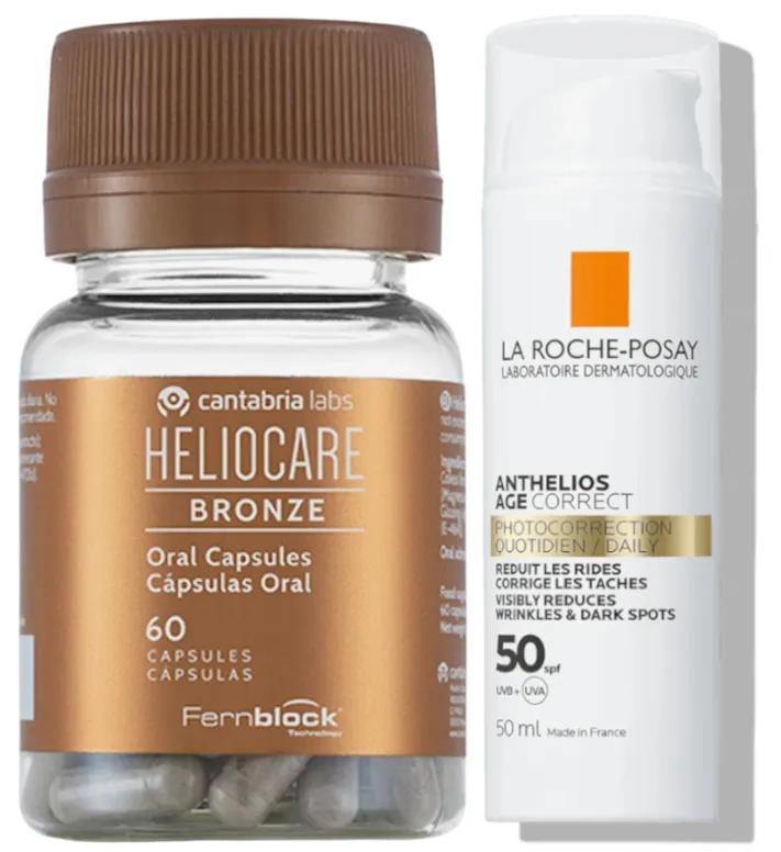 Heliocare Bronze 60 capsules + La Roche Posay Anthelios Age Correct SPF50 50 ml