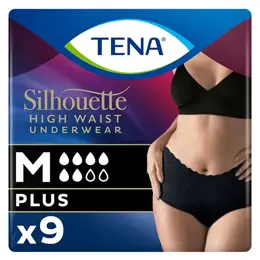 TENA Silhouette Sous-Vêtement Taille Haute Noir Plus Taille M 9 unités