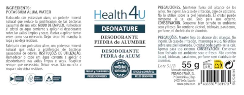 Déodorant à la pierre d&#39;alun H4U DEONATURE 55 gr