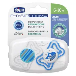 Chicco Sucette Physio Light Silicone Bleu 6-16m 2 unités