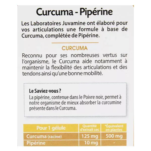 Juvamine Articulations Curcuma Piperine 30 gélules 