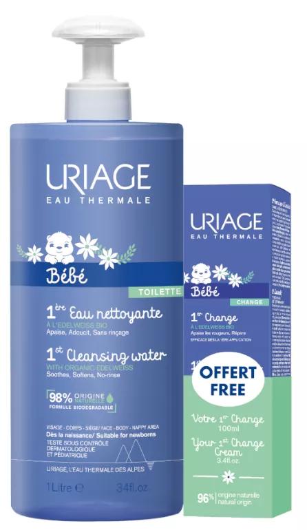 Uriage Baby Reinigungswasser 1 Liter + Windelwechselcreme 100 ml