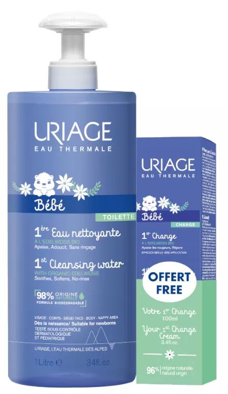 Uriage Água de Limpeza para Bebés 1 Litro + Creme Muda Fraldas 100 ml