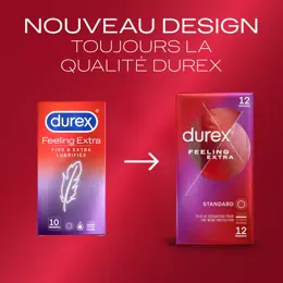 Durex Préservatifs Feeling Extra - 12 Préservatifs Fins et Extra Lubrifiés