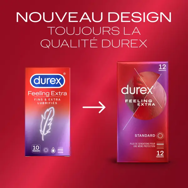 Durex Préservatifs Feeling Extra - 12 Préservatifs Fins et Extra Lubrifiés