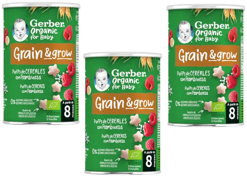 Gerber Puff Snack Céréales et Framboises Bio +8m 3x35 gr