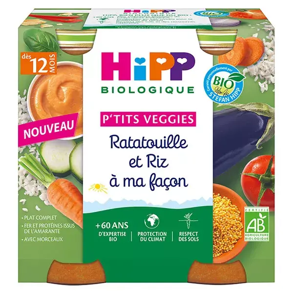 Hipp P'tits Veggies Ratatouille et Riz à ma Façon +12m 2 x 250g