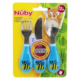 Nuby Couverts 3 Pièces Acier Inoxydable Bleu Abeille +12m