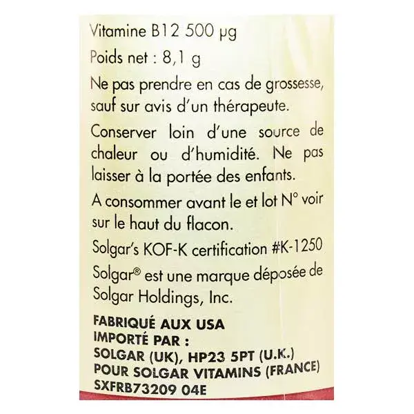 Solgar Vitamin B12 cyano -Cobalamin- 500 microg 50 vegetarian capsules