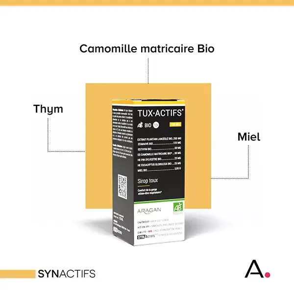 Aragan - Synactifs - TUXActifs® BIO 12+ Confort de la gorge - Camomille - 125 ml