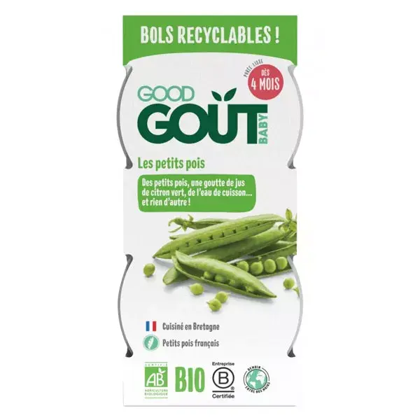 Good Goût Plat Bol Purée de Légumes Le Petit Pois +4m Bio 2 x 120g