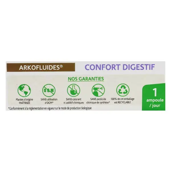 Arkofluides Confort Digestif Bio Integratore Alimentare a base di Rosmarino, Angelica, Carciofi e Rafano 20 fialette