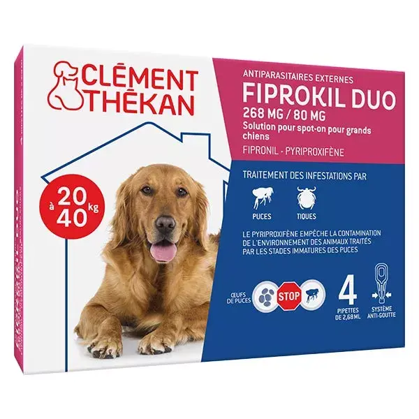 Clément Thékan Fiprokil Duo perros 20-40kg 4 pipetas
