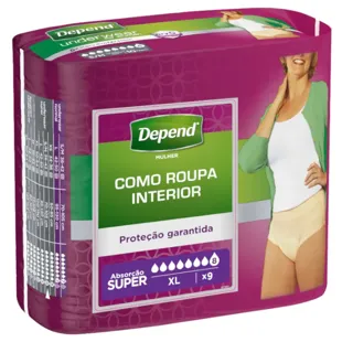 Depend Fralda Adulto Extra-discreta Super XL Mulher 9 unidades