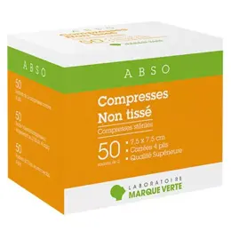 Marque Verte Abso Compresses Stériles Non Tissé 7,5cm x 7,5cm 100 compresses Lot de 3