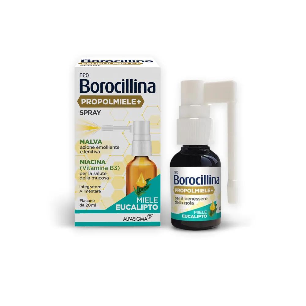 Alfasigma Neoborocillina Propolmiele+ Spray Integratore per il Benessere della Gola Miele Eucalipto 20 ml