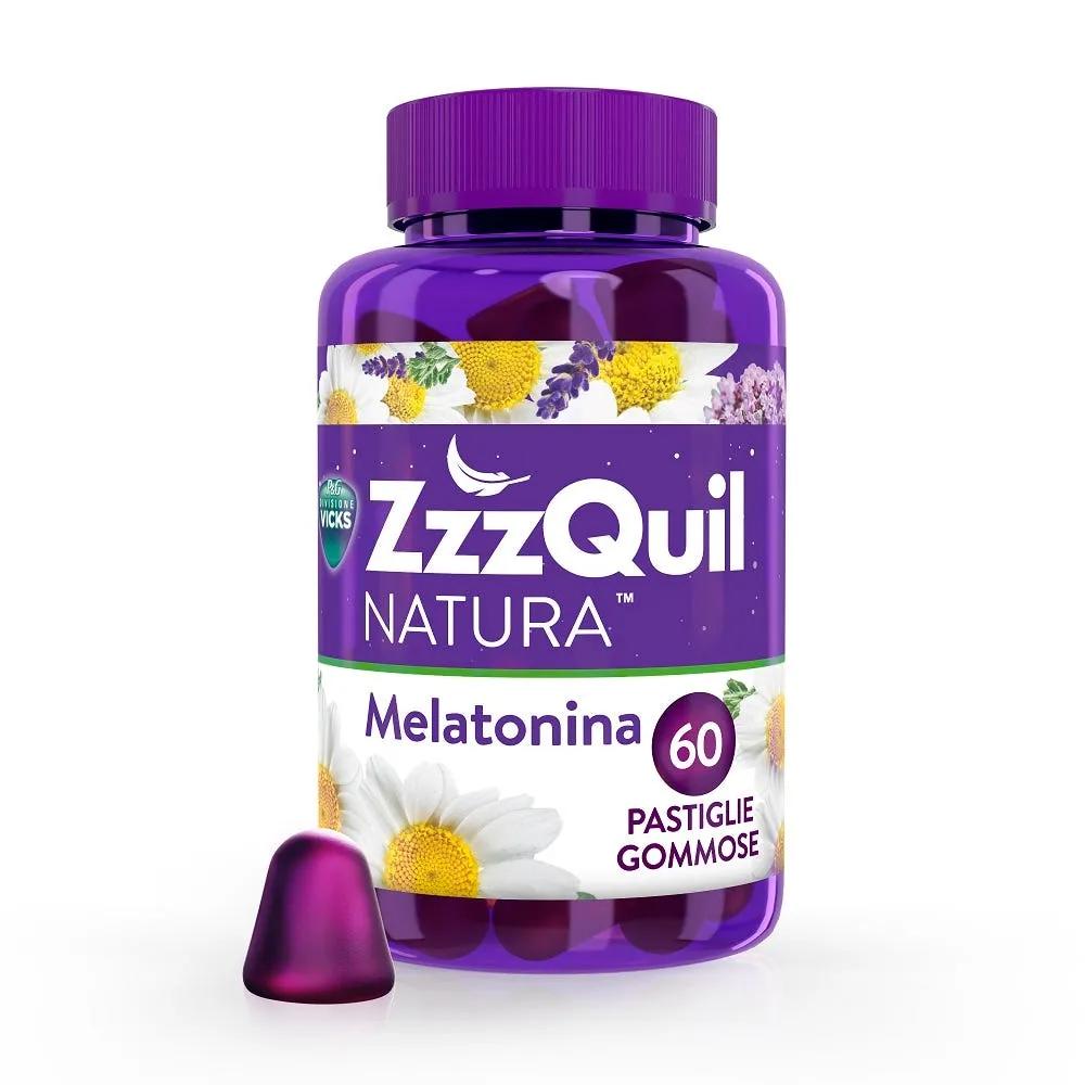 ZzzQuil Natura, Melatonina, Integratore Per Dormire, con Melatonina pura ed Estratti Di Valeriana, Camomilla e Lavanda, 60 Pastiglie Gommose