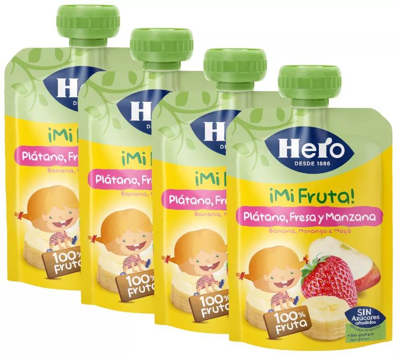 Hero Baby Bolsita Plátano, Fresa y Manzana +12m 4x100 gr