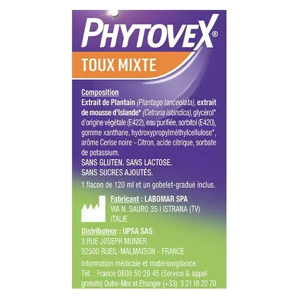 Upsa Lot Promo Phytovex Sirop Toux Mixte Sans Sucre 120ml et Pastilles Maux de Gorge Intenses 20 pastilles