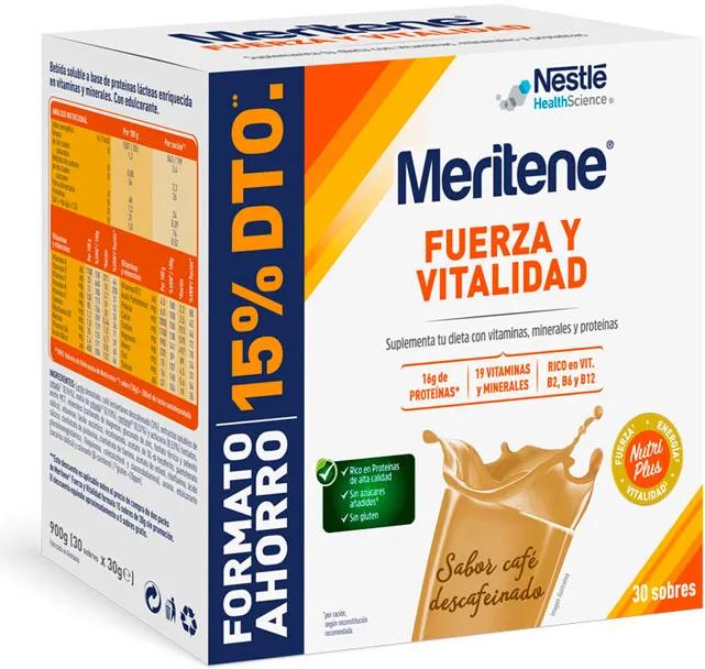 Café Décaféiné Force et Vitalité Meritene 30 Enveloppes x 30gr