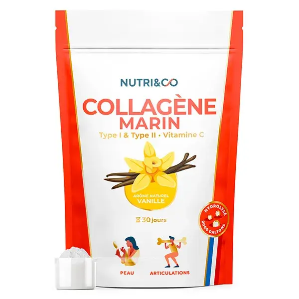 Nutri&Co Collagène Marin Type 1, 2 & 3 Peau & Articulations Goût Vanille 180g