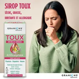 GRANIONS - Sirop Toux - Sirop Toux Seche et Grasse -Goût Fraise-Citron - 120 mL