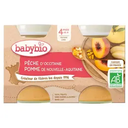 Babybio Fruits Pot Pêche Pomme +4m Bio 2 x 130g