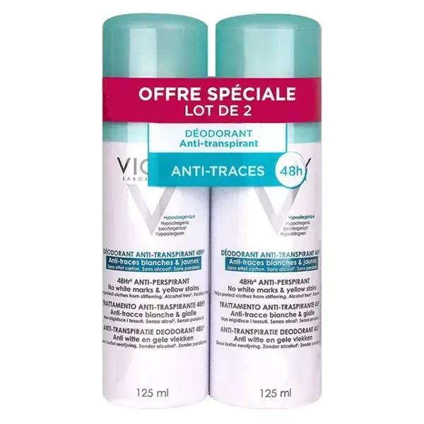 Vichy Deodorante Spray Anti-Tracce Bianche & Gialle 48h Lotto di 2 x 125ml