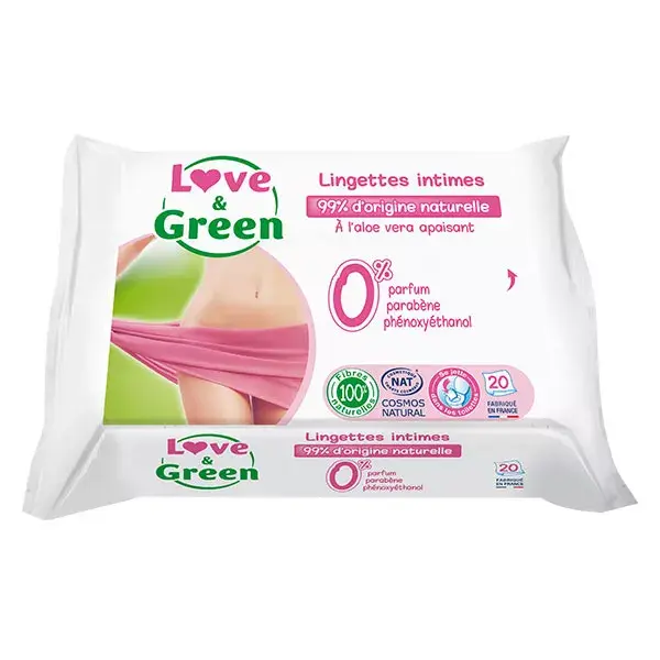Love & Green Gel Lingettes Intimes 20 unités
