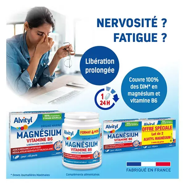 Alvityl Magnésium Vitamine B6 Libération prolongée dès 12 ans 45 comprimés