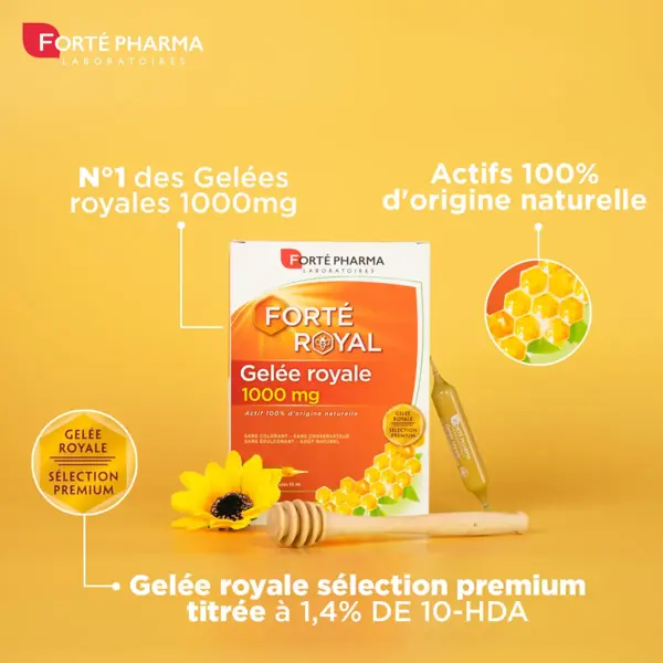 Forté Pharma Gelée Royale 1000mg Immunité Fatigue Défenses Lot 2x20 ampoules