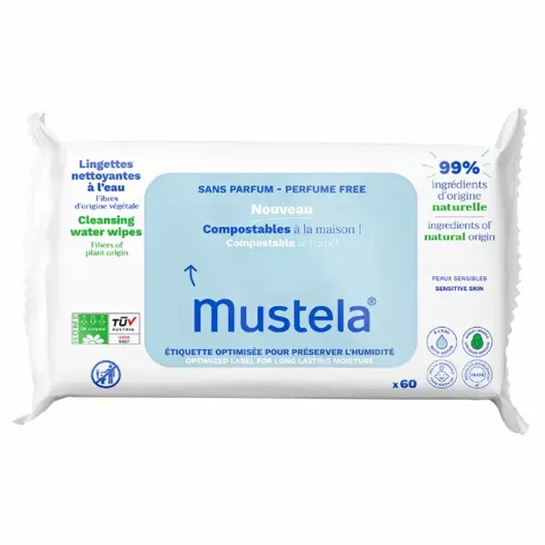 Mustela Unscented Compostable Cleaning Wipes 60 units