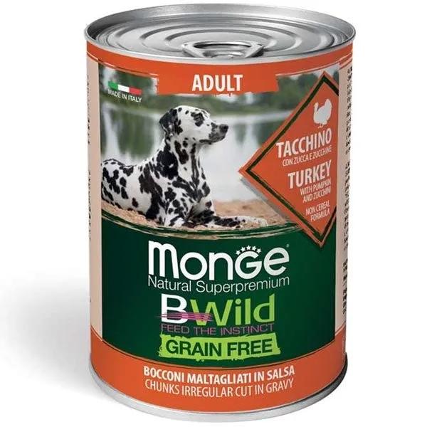 Monge B Wild Grain Free All Breeds Con Tacchino Zucca Zucchine Cibo Umido Cani Adulti 400G