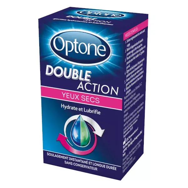 Optone Double Action Gouttes Oculaires Hydratantes Yeux Secs 10ml