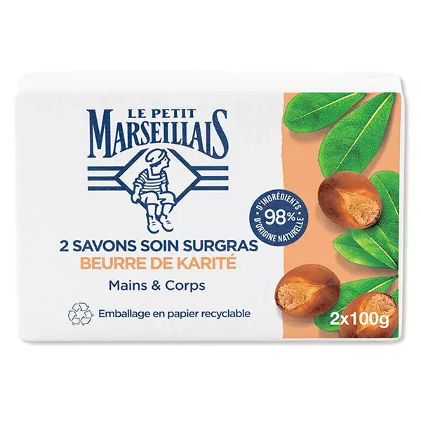 Le Petit Marseillais Savon Soin Surgras Beurre de Karité Lot de 2 x 100g